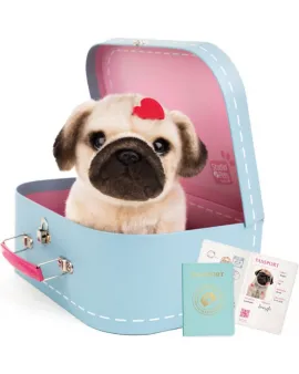 Studio Pets Плюшено куче Мопс с куфарче и паспорт, Снугъл, 23 см