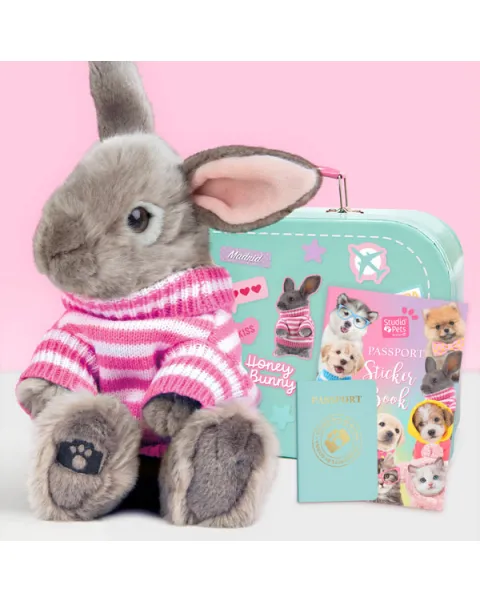 studio pets плюшено куче лабрадор с куфарче, паспорт и стикери, щастливко 23 см 59