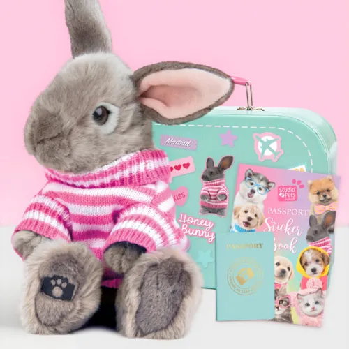 Studio Pets Плюшено зайче с куфарче, паспорт и стикери, Бъни 23 см studio pets плюшено зайче с куфарче, паспорт и стикери, бъни 23 см 14