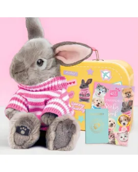 Studio Pets Плюшено зайче с куфарче, паспорт и стикери, Бъни 23 см