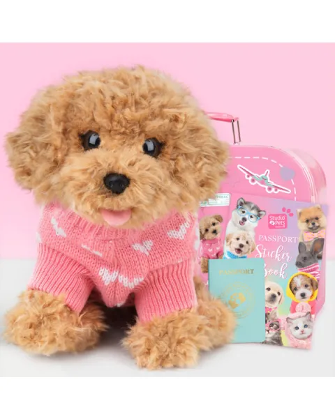 studio pets плюшено куче хъски с куфарче, паспорт и стикери, улфи 23 см 29