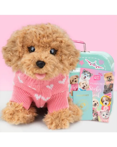 studio pets плюшено куче хъски с куфарче, паспорт и стикери, улфи 23 см 30