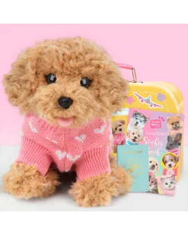 Studio Pets Плюшено куче Пудел с куфарче, паспорт и стикери, Бисквитка 23 см