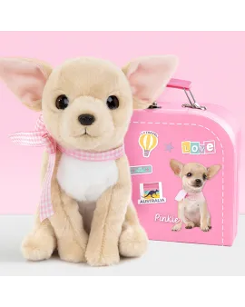 Studio Pets Плюшено куче Чихуахуа с куфарче, паспорт и стикери, Пинки 16 см