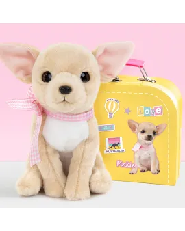 Studio Pets Плюшено куче Чихуахуа с куфарче, паспорт и стикери, Пинки 16 см