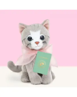 Studio Pets Плюшено Британско коте с панделка, Бела, 16 см
