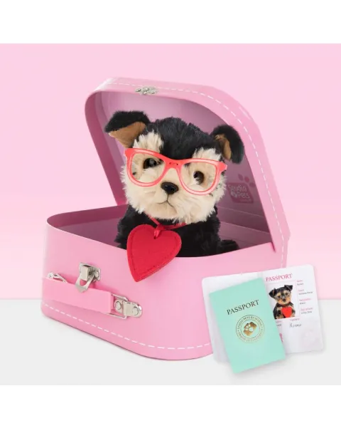studio pets плюшено конче с куфарче, паспорт и стикери, мили, 16 см 50