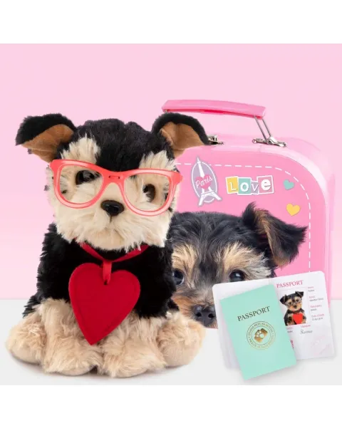studio pets плюшено конче с куфарче, паспорт и стикери, мили, 16 см 49